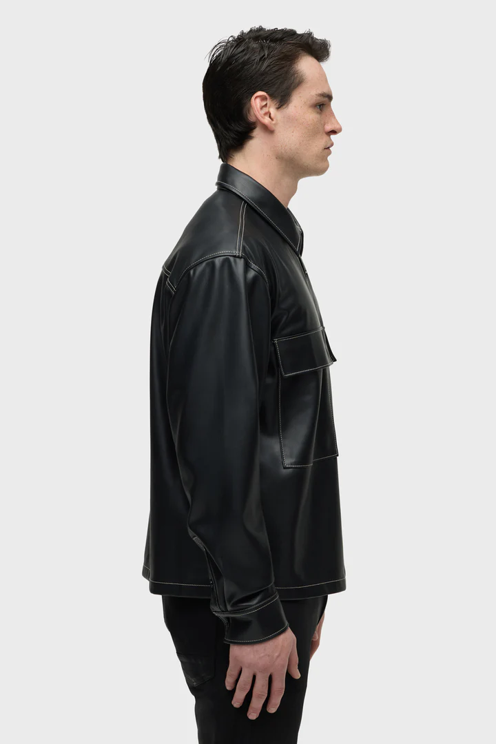 Hudson Jeans Vegan Leather Shirt Jacket Black Sky