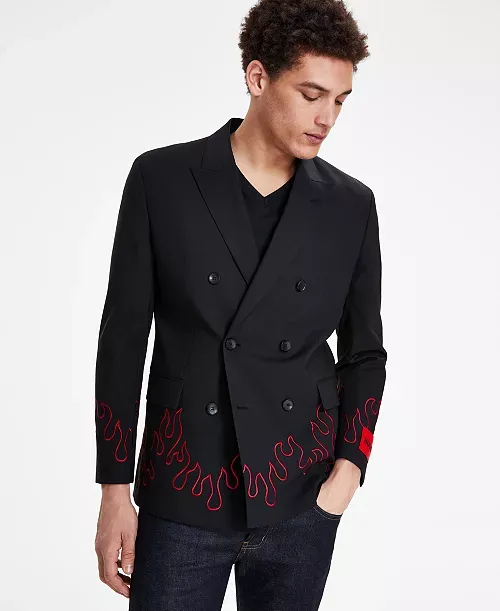 Hugo Boss Modern-fit double-breasted jacket with flame embroidery