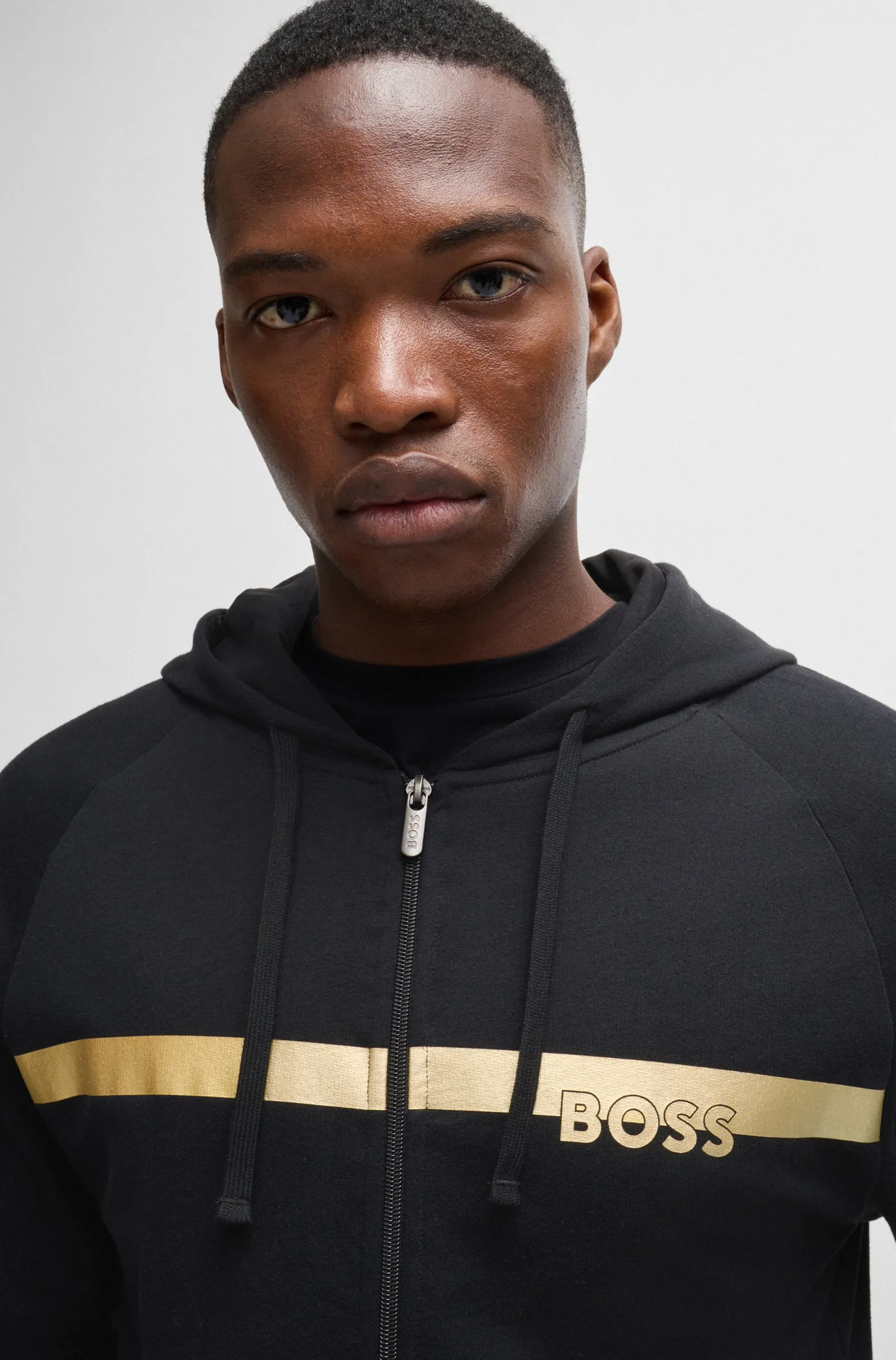 Hugo Boss Cotton-terry zip-up hoodie with foil-print logo BLACK